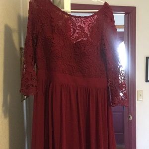 Floor length burgundy formal gown